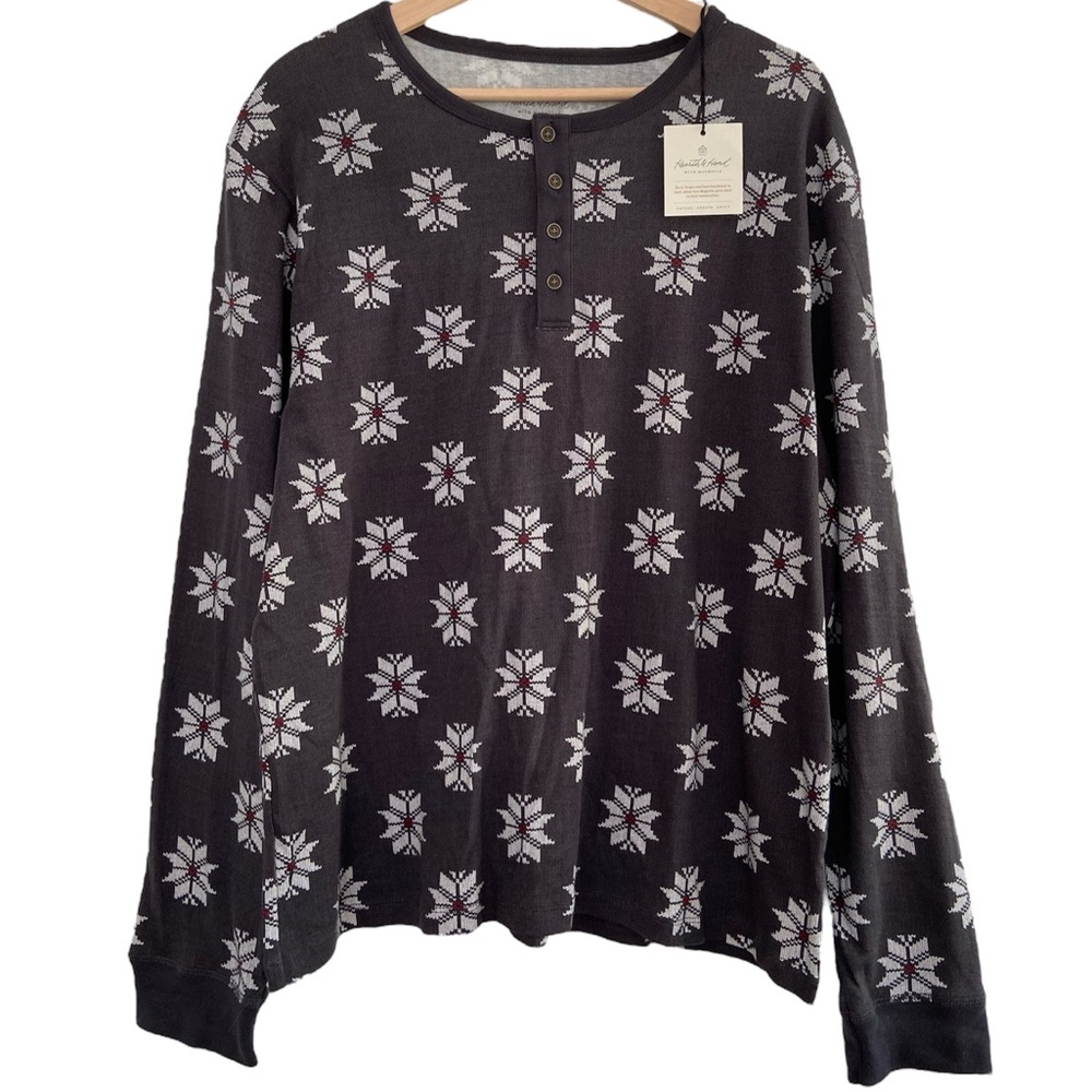 NWT Hearth & Hand Nordic Shirt Gray Henley Cotton Knit Loungewear Pajama Top L
